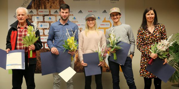 Anton Sazonov - Tonač, Jernej Kruder, Janja Garnbret, Luka Kovačič in Maja Šuštar. Foto: Oto Žan