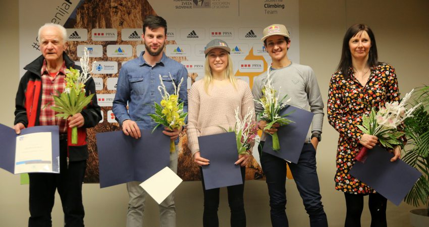 Anton Sazonov - Tonač, Jernej Kruder, Janja Garnbret, Luka Kovačič in Maja Šuštar. Foto: Oto Žan